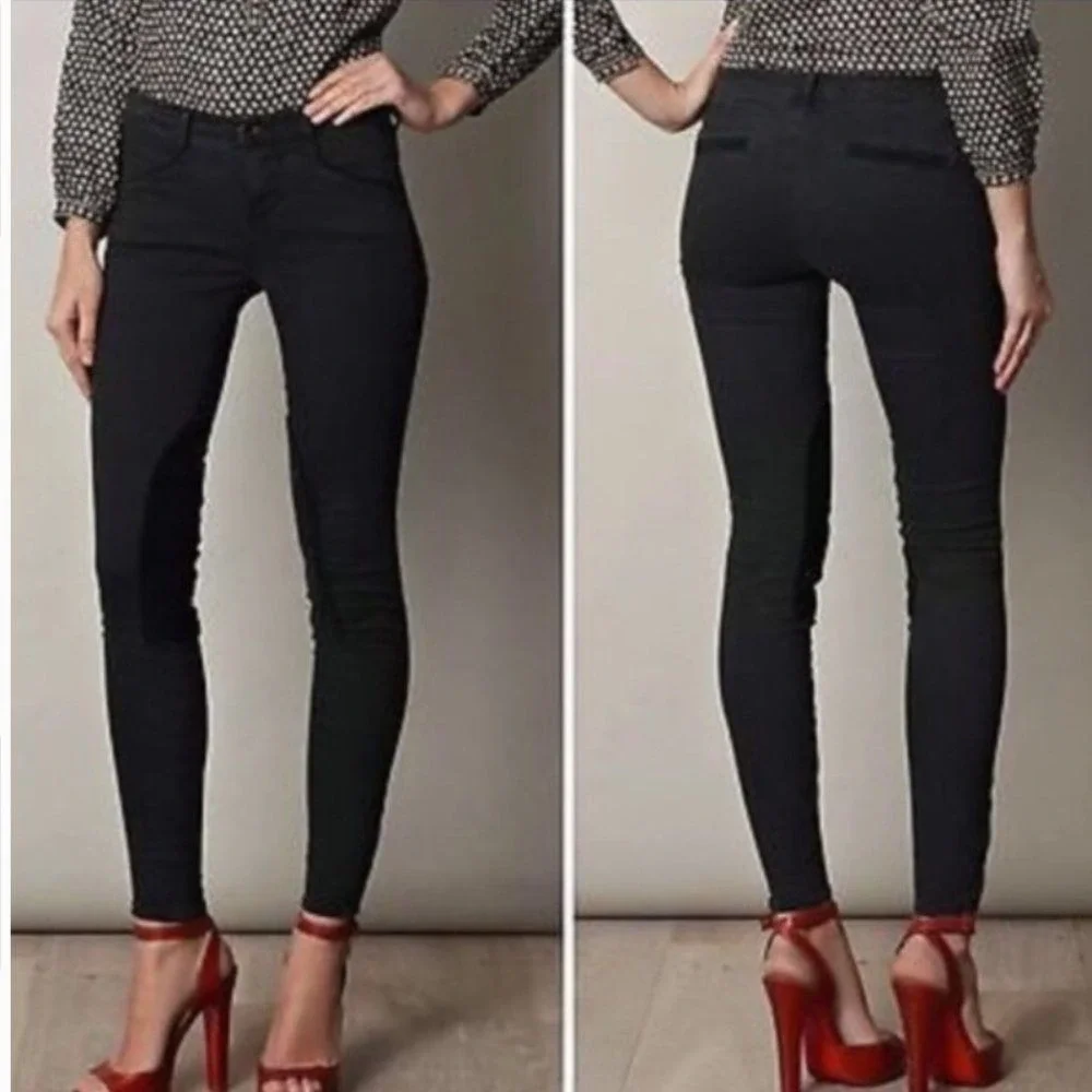J Brand 27 Black Denim Jodhpur Skinny Jeans Ankle Zip Knee Patch‎ Equestrian